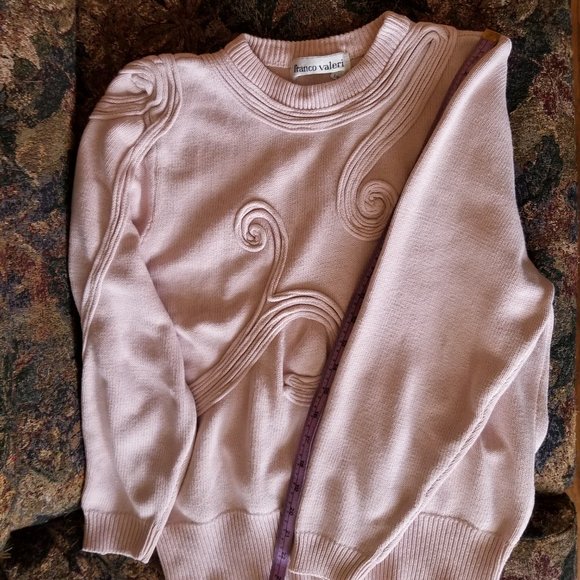 Franco Valeri designer art sweater, front, shoulder, arm, S, vintage 90s, pink - Picture 4 of 5